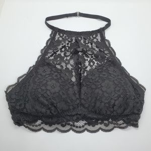 High Neck Lace Bralette - Black